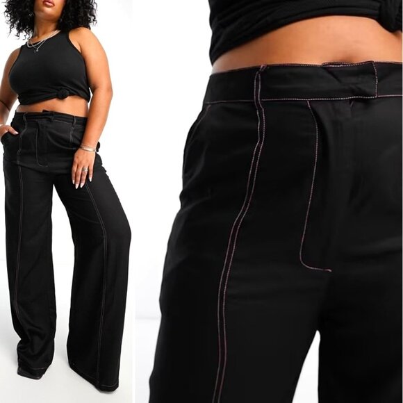 nwt ASOS Heartbreak Plus High Waisted Fit & Flare Pants with Contrast Stich (20) - Picture 1 of 13